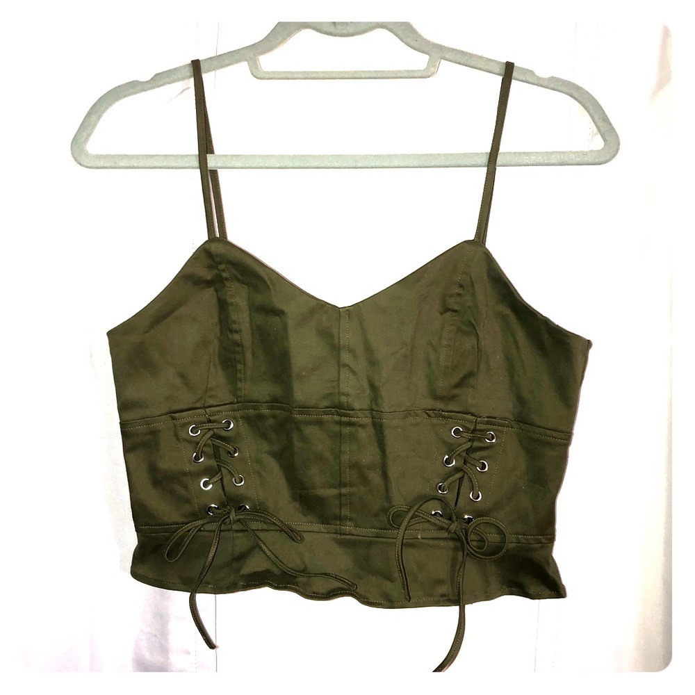 Revolve Army Green Lace Up Crop Top
